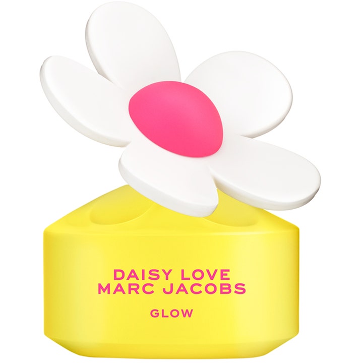 Marc Jacobs Daisy Love Glow 50 ml gul blommig parfym i gul glasflaska med stor vit blomma och rosa detaljer