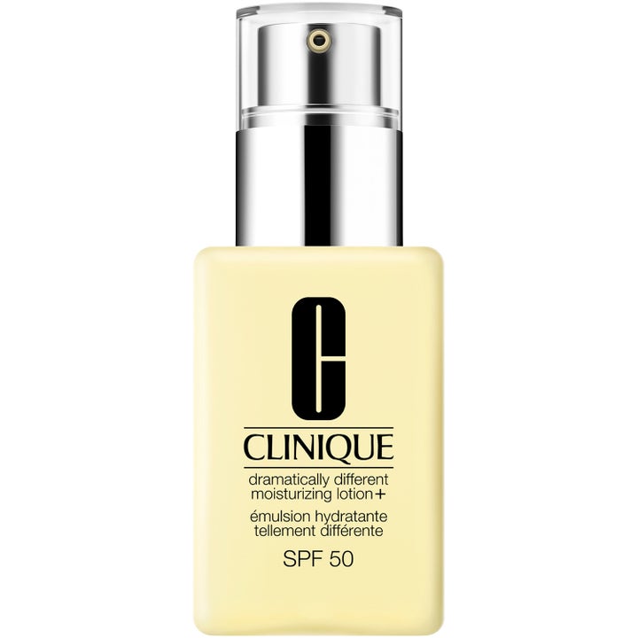 Clinique Dramatically Different Moisturizing Lotion+ SPF 50 återfuktande ansiktskräm i gul flaska med silverpump