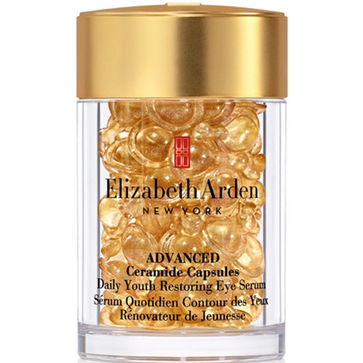 Elizabeth Arden Advanced Ceramide Capsules Eye Serum anti-aging serum med ceramider i en klar burk med guldglänsande kapslar