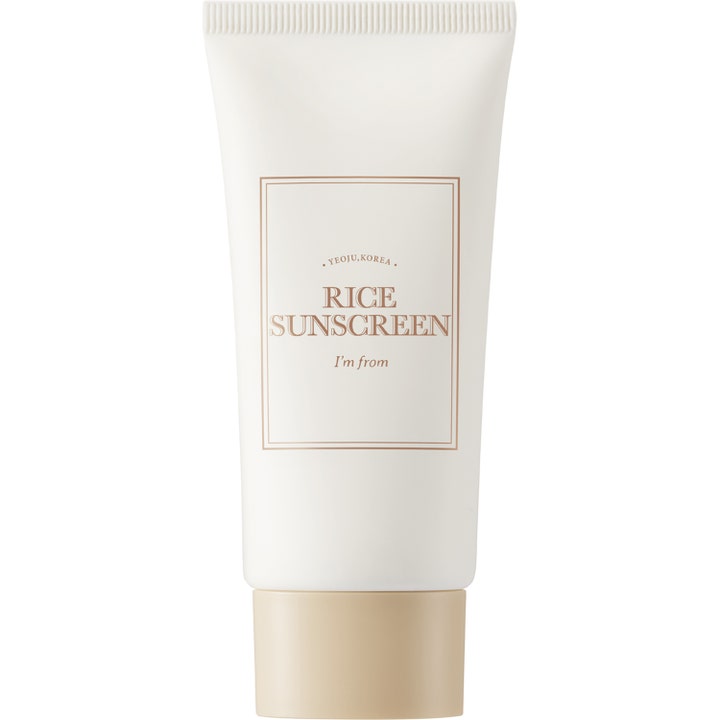 I'm from Rice Sunscreen 50ml skyddande solkräm med ris i en vit tub med beige lock som ger huden lyster