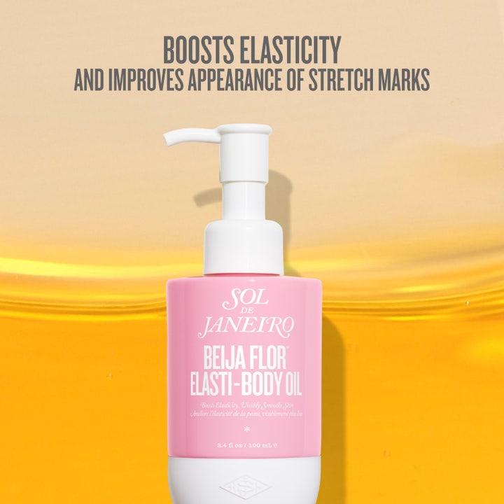 Sol de Janeiro Beija Flor Elasti-Body Oil 100 ml beija flor återfuktande kroppsolja i rosa flaska med vit pump som ger spänst