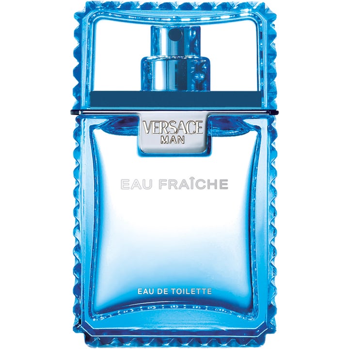 Versace Man Eau Fraiche 30 ml fräsch herrparfym i en ljusblå glasflaska med räfflade kanter och silverdetaljer
