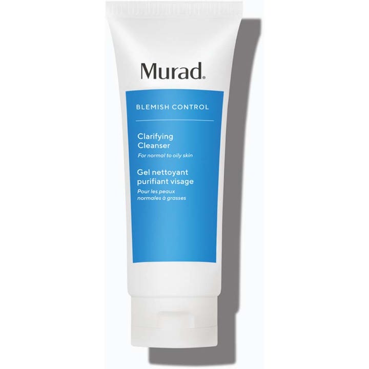 Murad Clarifying Cleanser djuprengörande ansiktsrengöring mot orenheter i vit tub med blå etikett för fet hy