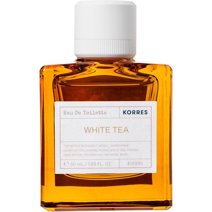 KORRES White Tea 50 ml blommig eau de toilette dam i bärnstensfärgad glasflaska med vitt lock