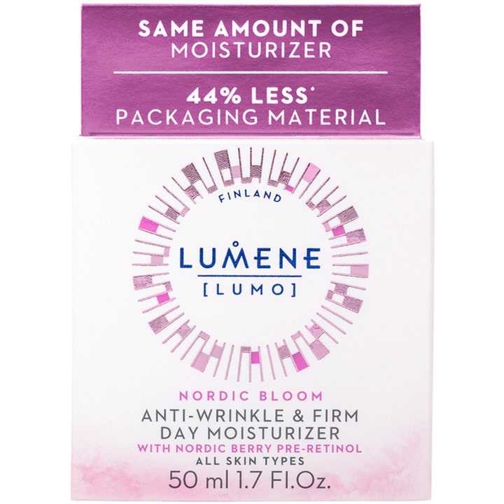 Lumene Nordic Bloom 50 ml rynkreducerande uppstramande kräm i vit ytterförpackning med lila detaljer.