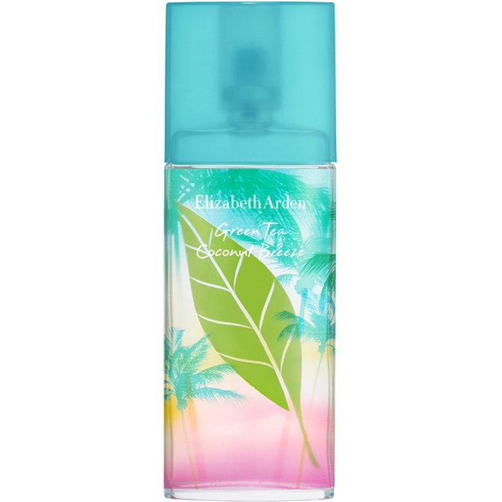 Elizabeth Arden Green Tea Coconut Breeze 100ml parfym med kokosdoft i en rektangulär glasflaska med turkost lock och palmblad