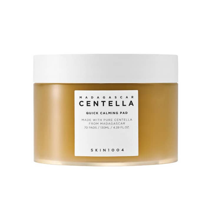 Skin1004 Madagascar Centella Quick Calming Pad 70 st lugnande cica pad för anti-rodnad hudvård i bärnstensfärgad burk