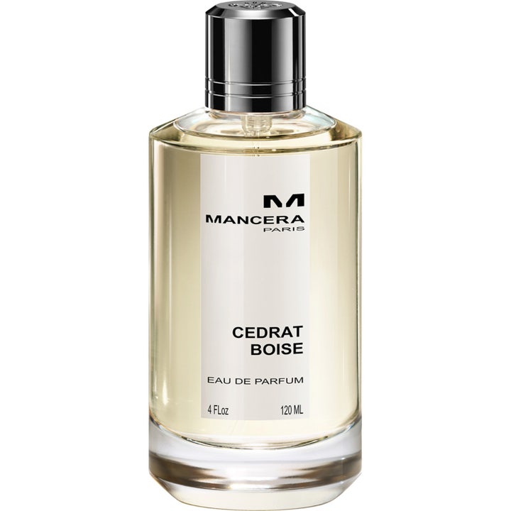 Mancera Cedrat Boise 120 ml Eau De Parfum i en elegant glasflaska med silverfärgad kork och ljusgul vätska