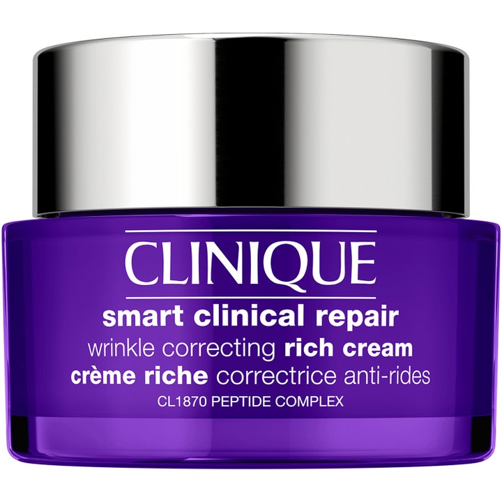 Clinique Smart Clinical Repair Rich Cream anti rynkor kräm med peptider i lila glasburk med silverlock.