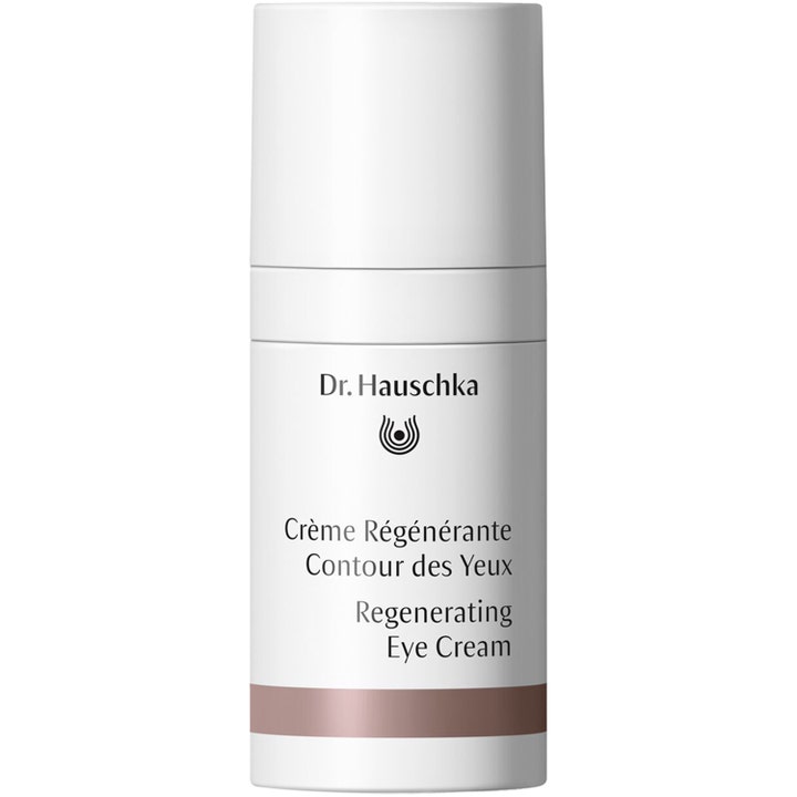 Dr. Hauschka Regenerating Eye Cream 15 ml återupplivande ekologisk ögonkräm mot påsar i vit pumpflaska med bronsdetalj