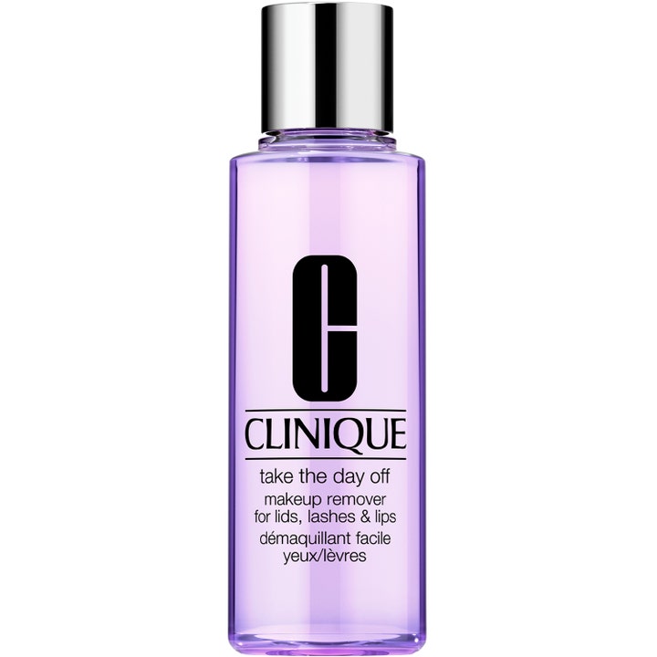 Clinique Take The Day Off 200 ml effektiv sminkborttagare i lila genomskinlig flaska med silverkork