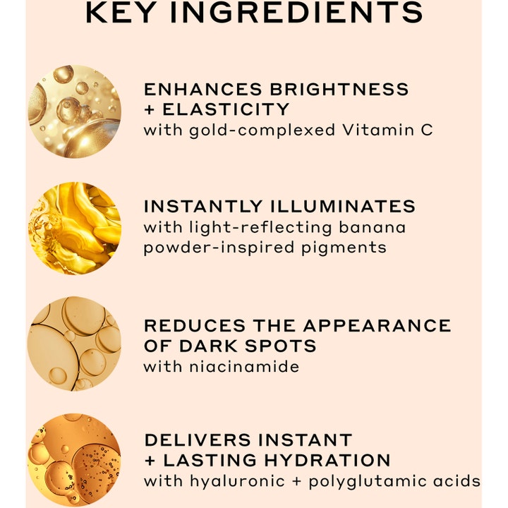 Ole Henriksen Truth Banana Bright + Instant Glow Moisturizer 50 ml infografik med C-vitamin för glödande hud.