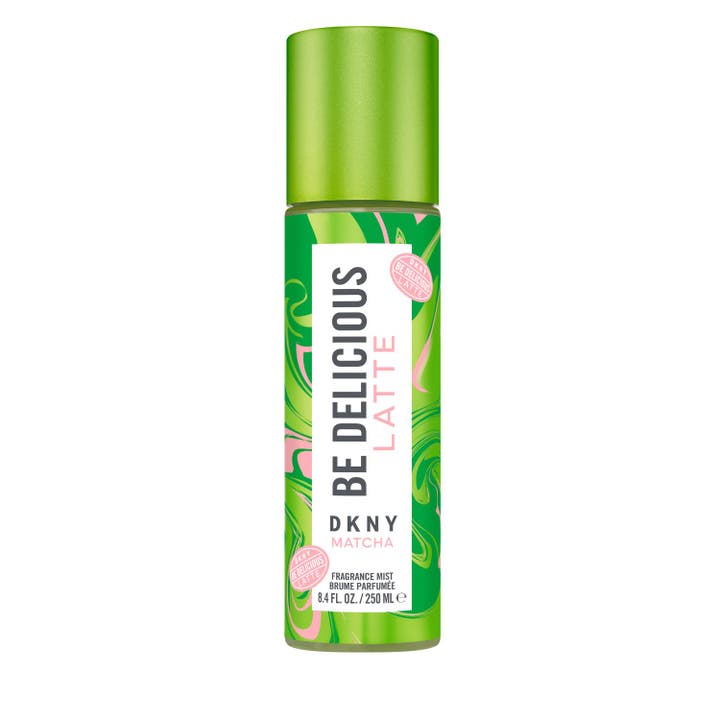 DKNY Be Delicious Matcha Latte Bodymist 250 ml uppfriskande spray i grön flaska med virvlande mönster och grönt lock