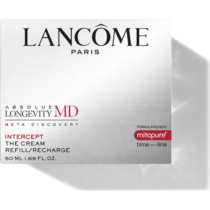 Lancôme Absolue Longevity MD Intercept The Cream Refill 50 ml ansiktskräm i silverfärgad box med Mitopure-logotyp