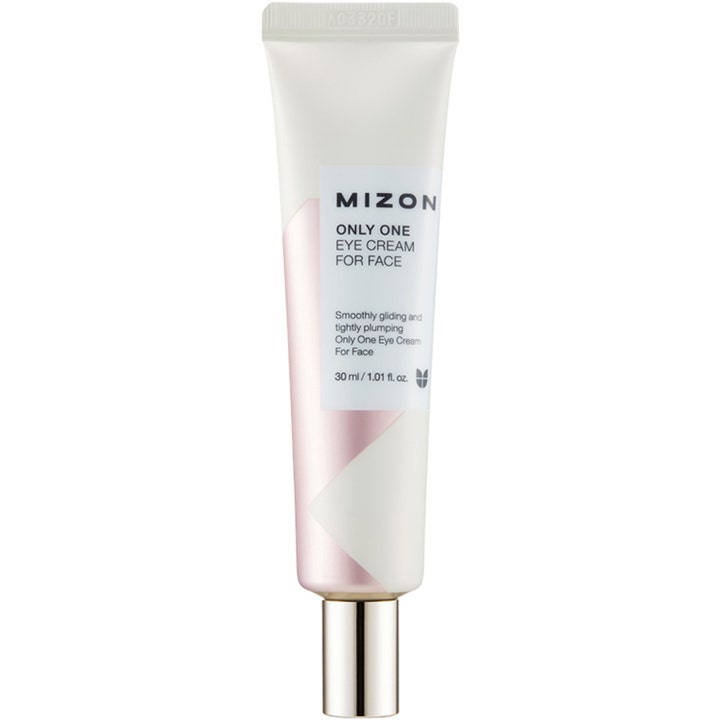 Mizon Only One Eye Cream For Face 30 ml återfuktande anti-aging ögonkräm i vit tub med rosa mönster och guldlock
