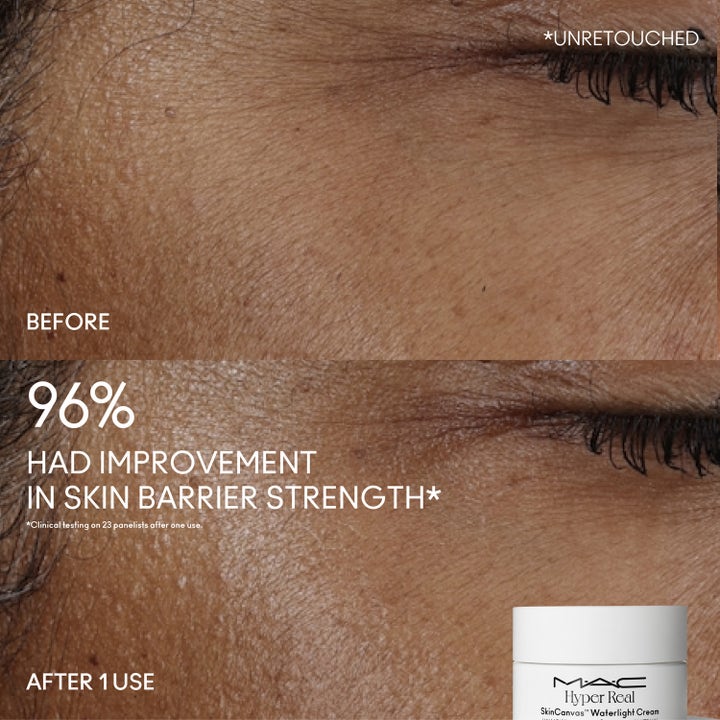 MAC Cosmetics Hyper Real Skincanvas Waterlight 50 ml ansiktskräm visar 96% förbättrad hudbarriär efter en användning.
