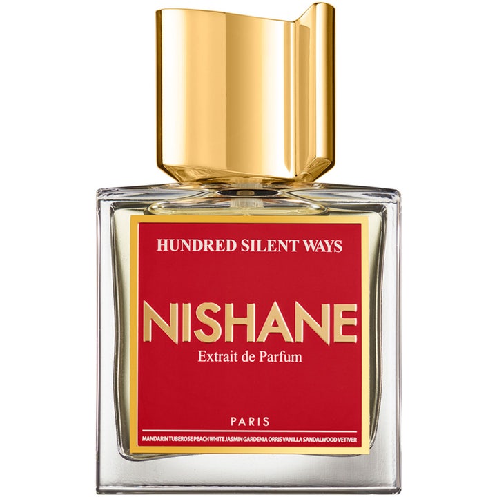 Nishane Hundred Silent Ways 50 ml niche parfym i fyrkantig glasflaska med röd etikett och glansigt guldlock