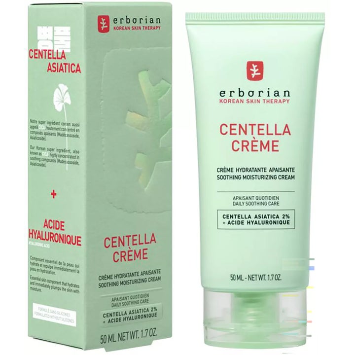 Erborian Centella Creme 50 ml återfuktande ansiktskräm i mintgrön tub och ask med Centella Asiatica.