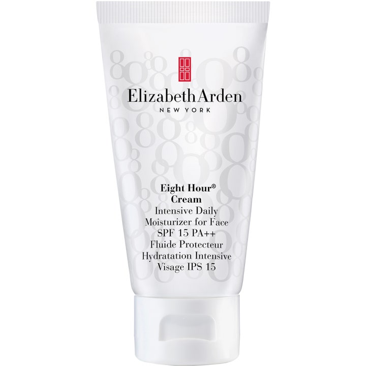 Elizabeth Arden Eight Hour Cream 75 ml återfuktande ansiktskräm i vit tub med SPF 15 och grått mönster