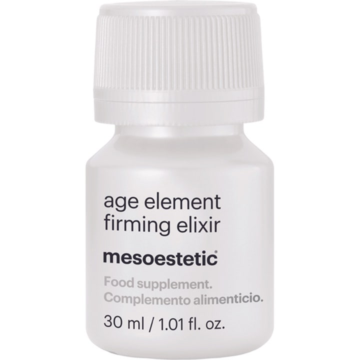 Mesoestetic Age Element Firming Elixir 30 ml anti rynkor kosttillskott i vit liten plastflaska med räfflat lock