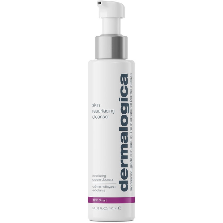 Dermalogica Skin Resurfacing Cleanser 150 ml exfolierande rengöringskräm i vit flaska med silverpump och lila band