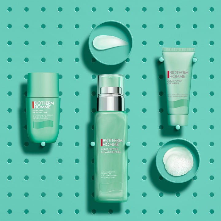 Biotherm Aquapower Set 1 st återfuktande hudvårdskit i mintgröna förpackningar med synliga gel och skumtexturer