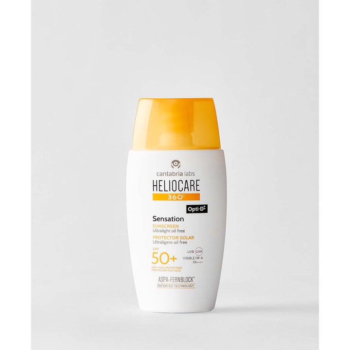 Heliocare 360 Sensation SPF 50+ 50 ml oljefri solkräm i vit flaska med orange lock som ger dagligt solskydd