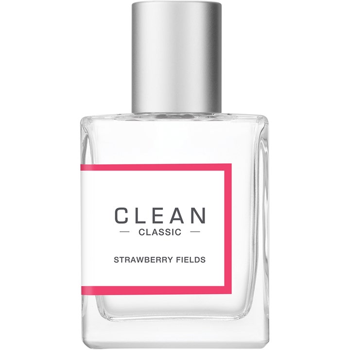 Clean Classic Strawberry Fields 60 ml jordgubbsparfym i genomskinlig glasflaska med silverfärgat lock och rosa etikett