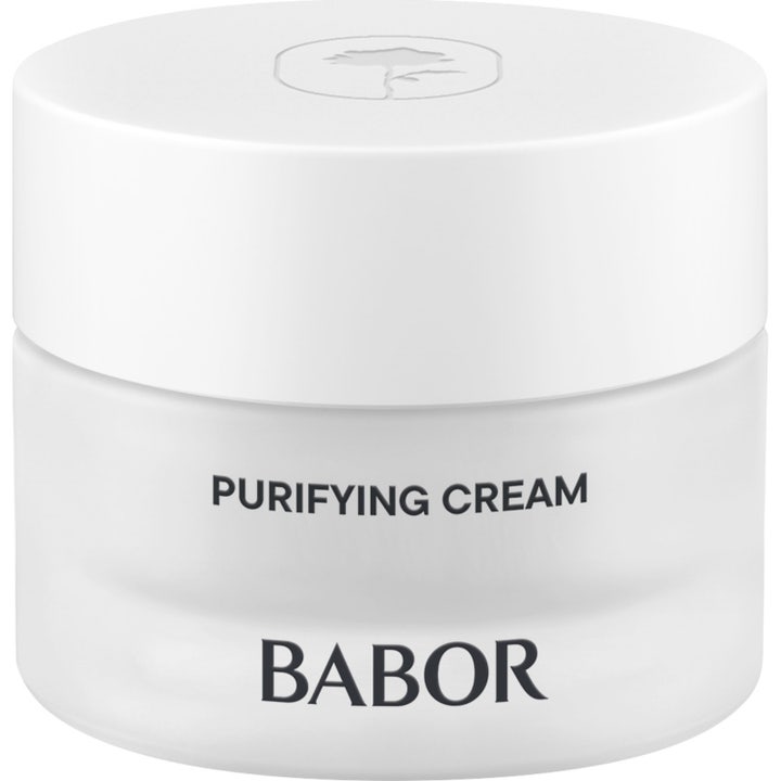 Babor Skinovage Purifying Cream 50 ml renande kräm i en frostad vit glasburk som ger en klarare hy.