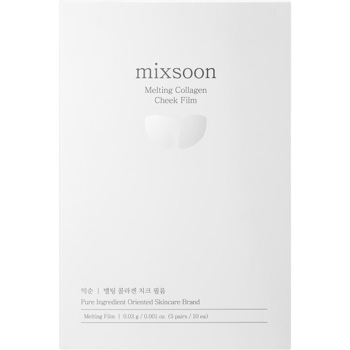 mixsoon Melting Collagen Cheek Film 5 par uppstramande ansiktsvård i en vit minimalistisk pappersbox