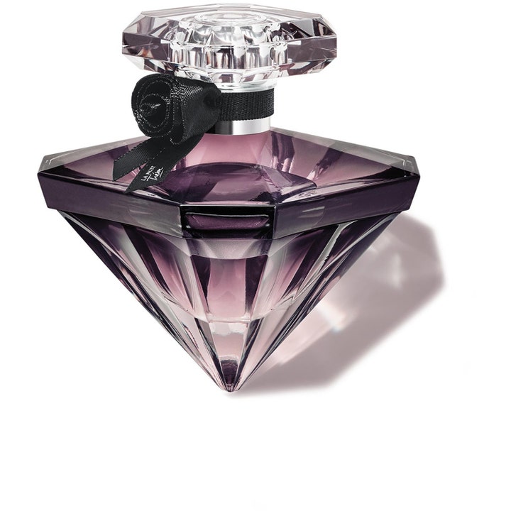 Lancôme Trésor La Nuit 30 ml lyxig parfym dam i diamantformad flaska med lila vätska och svart dekorativ ros