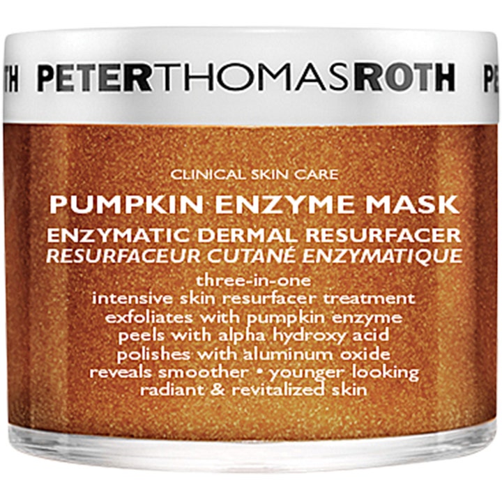 Peter Thomas Roth Pumpkin Enzyme Mask aha enzympeeling för AHA föryngring i en burk med skimrande orange mask.