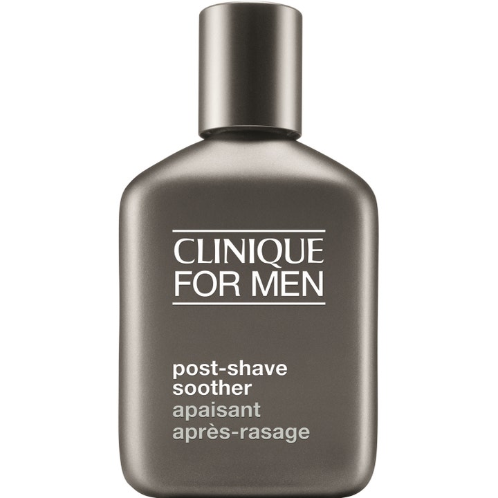 Clinique For Men Post-Shave Soother lugnande after shave män rakningsvård i en mörkgrå matt flaska med vit text.