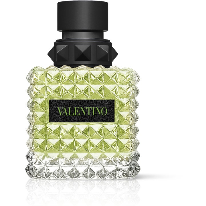 Valentino Born in Roma Donna Green Stravaganza 50 ml valentino parfym dam grön i glasflaska med nitar och ljusgrön vätska