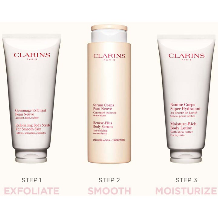 Clarins Exfoliating Body Scrub 200 ml kroppsskrubb i en tre-stegs rutin som exfolierar, slätar ut och återfuktar.