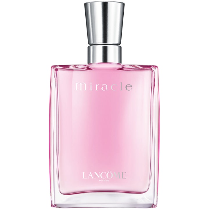 Lancôme Miracle 50 ml blommig feminin parfym i rektangulär glasflaska med rosa vätska och silverkork