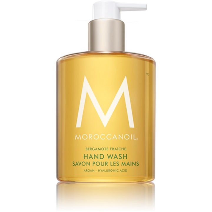 Moroccanoil Bergamote Fraîche lyxig handtvål bergamot fraiche i genomskinlig flaska med vit pump.