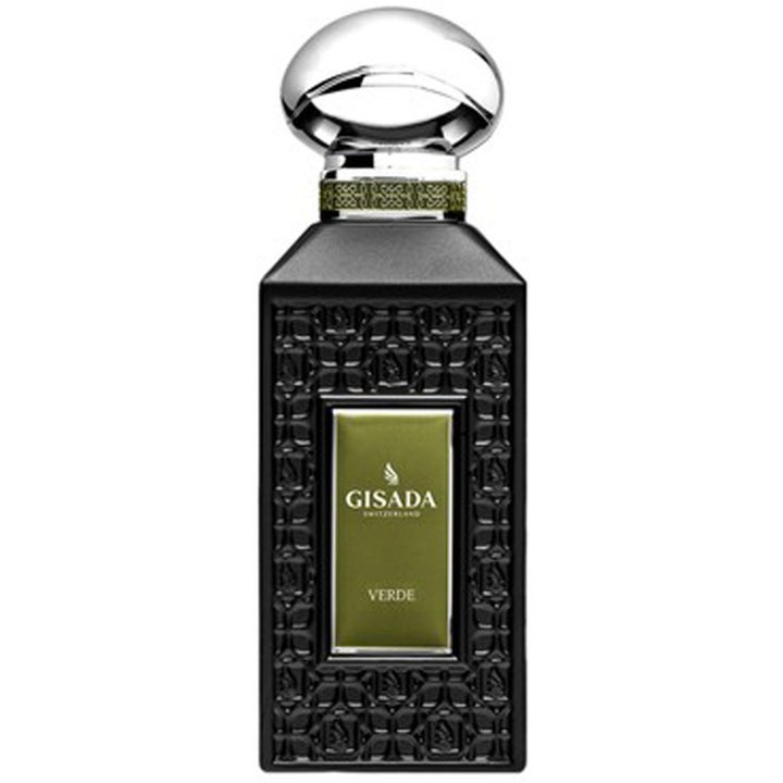 Gisada Verde Eau de Parfum 100ml unisex parfym fikon i en svart mönstrad flaska med grön etikett och silverlock