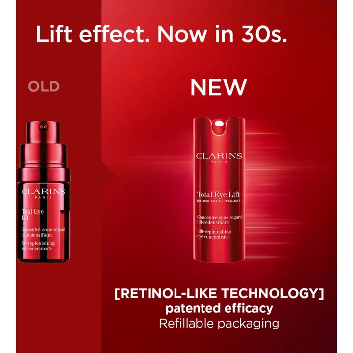 Clarins Total Eye Lift 15 ml lyftande ögonkräm i ny röd refillflaska med retinol-liknande teknologi