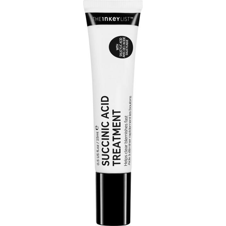 The Inkey List Succinic Acid Treatment 15ml punktbehandling mot finnar i vit och svart plasttub