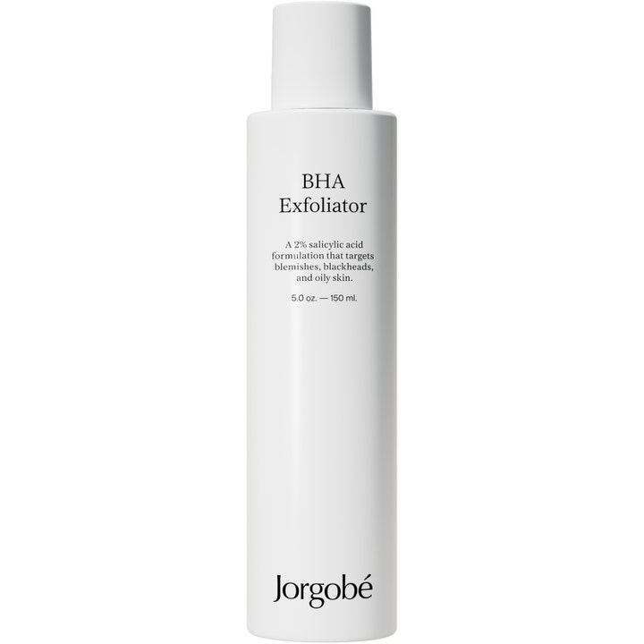 Jorgobé BHA Exfoliator 150 ml kemisk peeling salicylsyra motverkar blemmor i en vit cylinderformad plastflaska