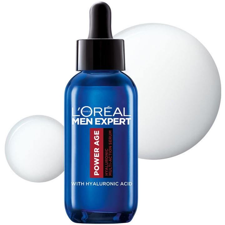 L'Oréal Paris Men Expert Power Age Serum 30 ml återfuktande ansiktsserum män med hyaluronsyra i blå glasflaska med pipett