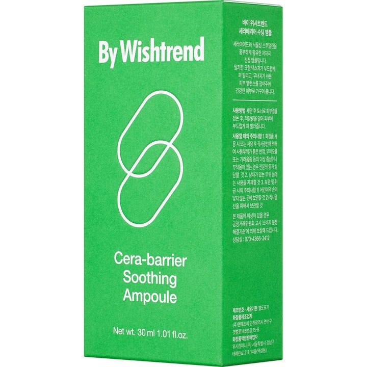 By Wishtrend Cera-barrier Soothing Ampoule 30 ml lugnande hudvård med ceramider i grön ytterförpackning
