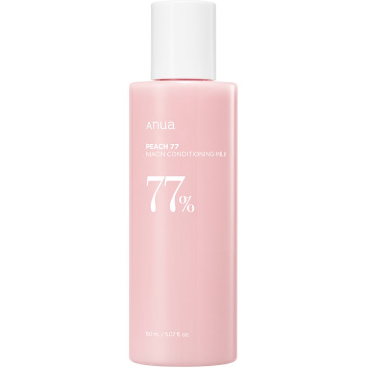 Anua Peach 77 Niacin Conditioning Milk 150 ml mjukgörande ansiktslotion som ger lyster i rosa flaska med vitt lock