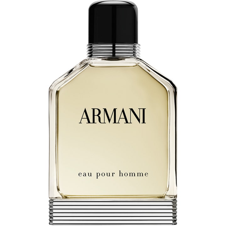 Armani Armani Eau Pour Homme 100 ml edt herrparfym i glasflaska med svart lock och räfflad silverbas