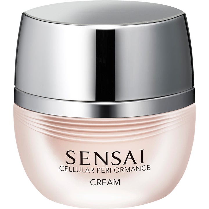 Sensai Cellular Performance Cream 40 ml lyxig ansiktskräm i ljusrosa glasburk med glänsande silverlock