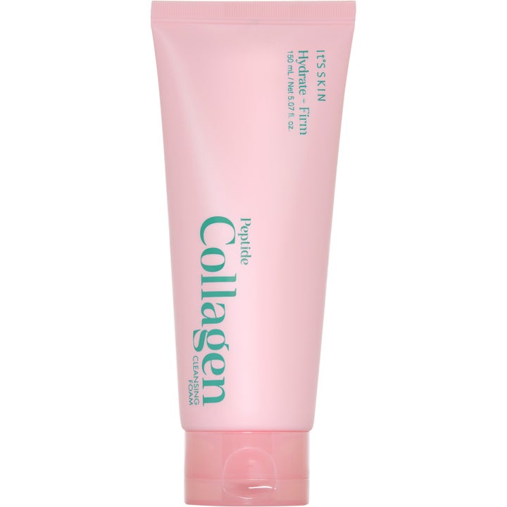 It'S SKIN Peptide Collagen 150 ml fuktgivande kollagen hudvård och rengöringsskum i en ljusrosa tub med grön text
