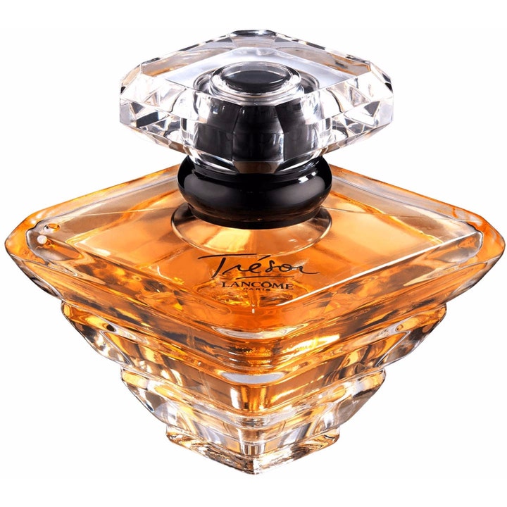 Lancôme Tresor 30 ml blommig parfym för kvinnor i pyramidformad glasflaska med bärnstensfärgad vätska och klar kork