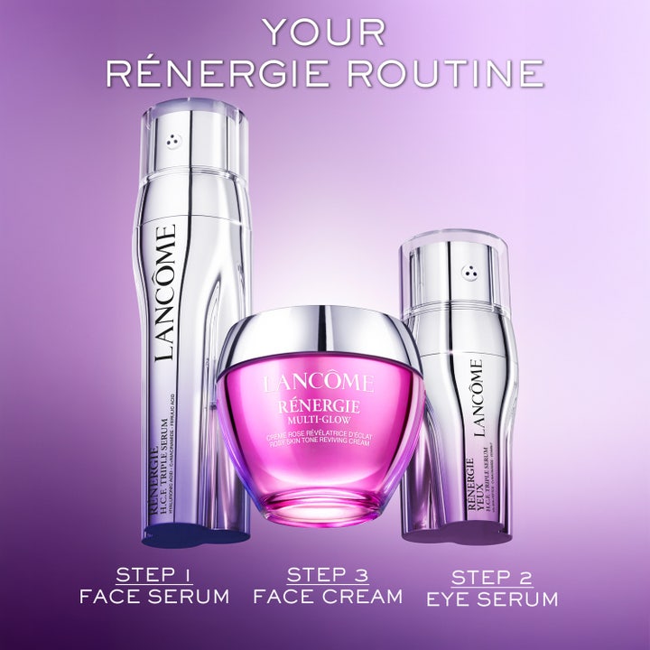 Lancôme Rénergie Multi-Glow 50 ml lystergivande dagkräm i en tre-stegs hudvårdsrutin med serum.