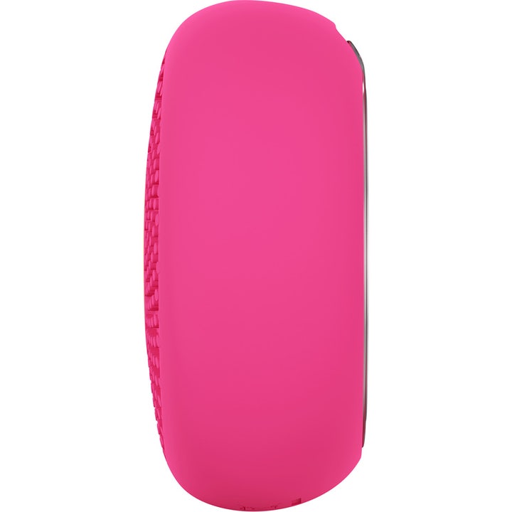 FOREO UFO 3 LED Pink 1 st LED-mask för ansiktet som ger hudglöd i en rund rosa design sedd från sidan.
